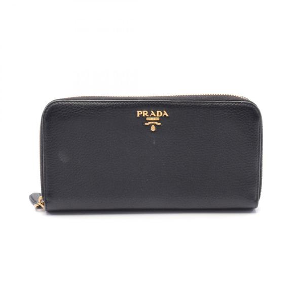 PRADA Round Long Wallet Leather Black - Picture 1 of 9